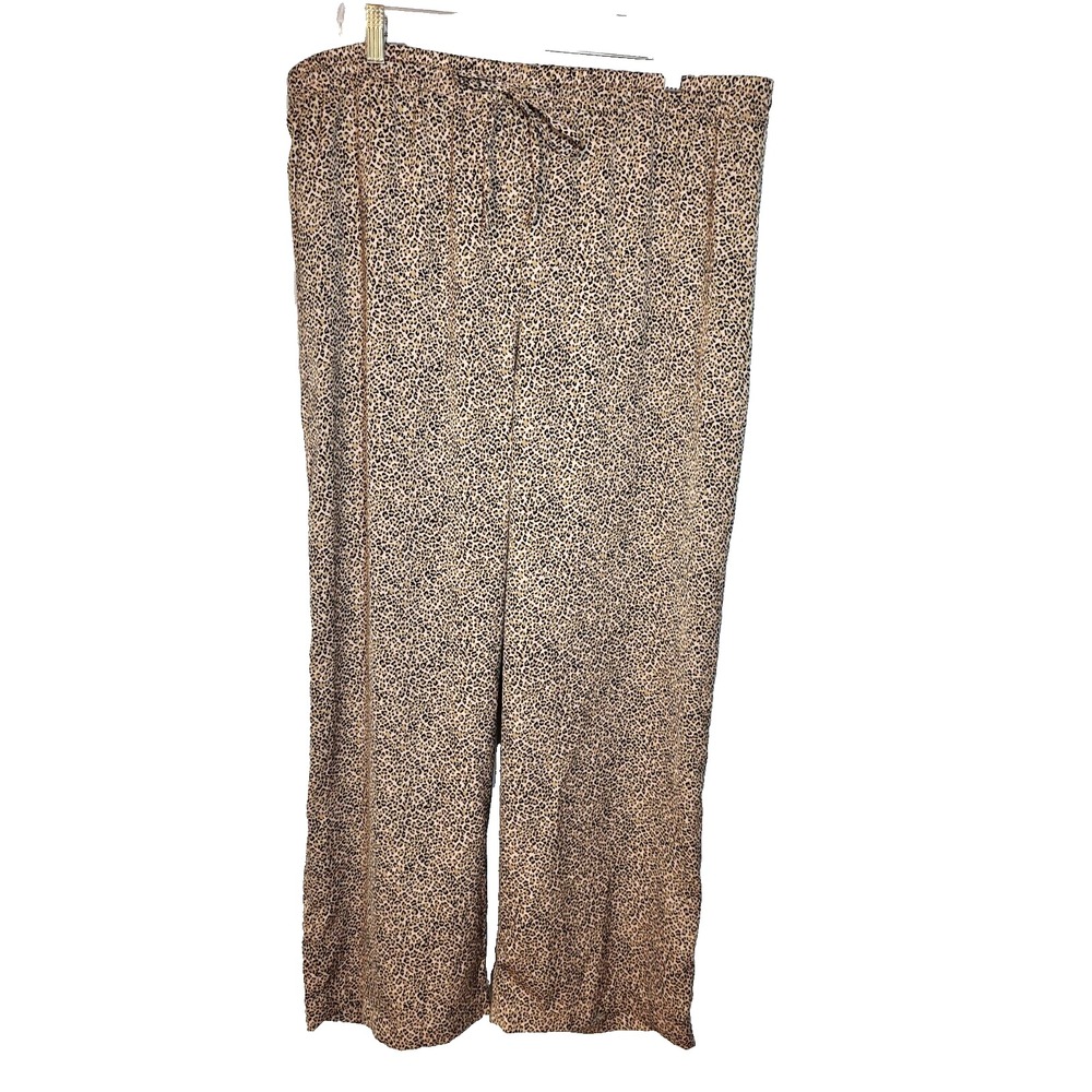 Banana Republic Lounge Sleep Pant‎ Pink Leopard Silky Wide Leg Elastic Waist  XL